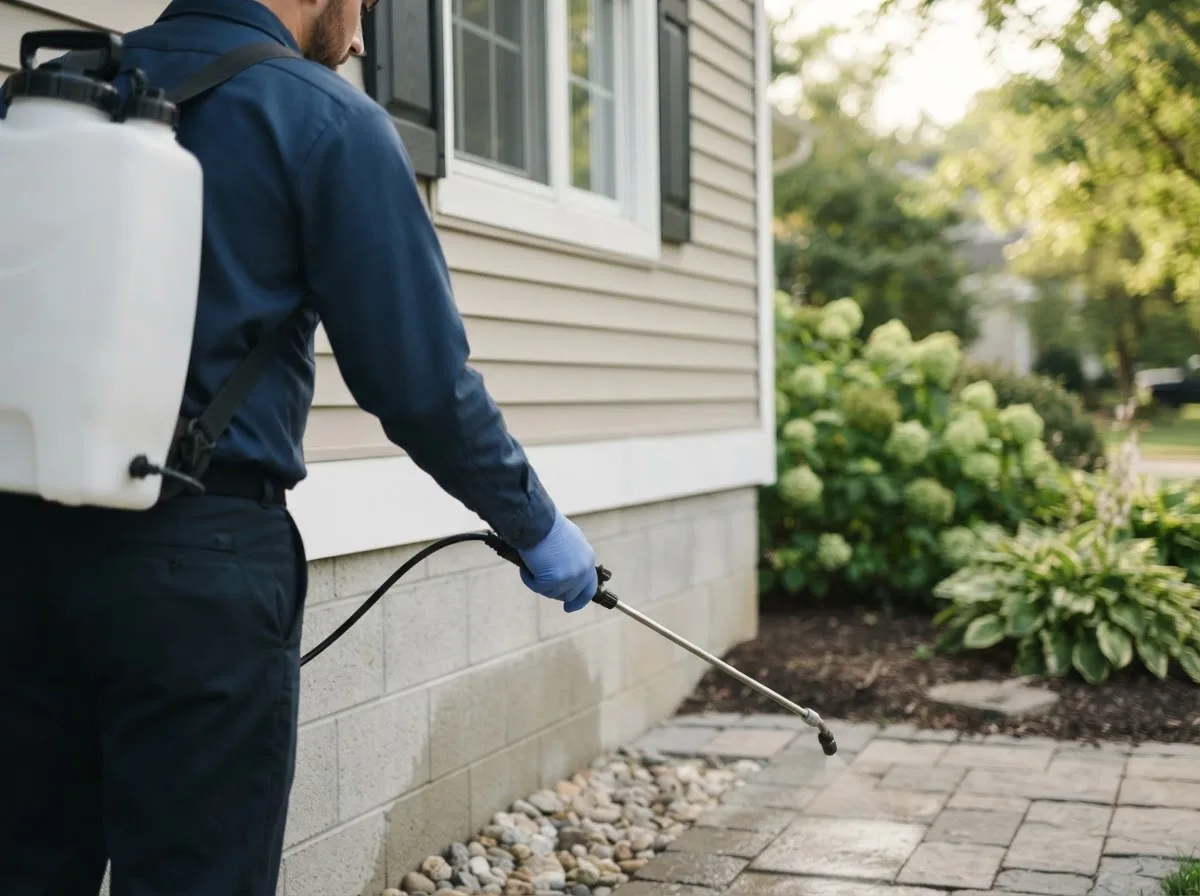 Pest control technician inspecting a home in Emmet, NE